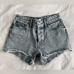 GRLFRND Light Wash Distressed Denim Shorts